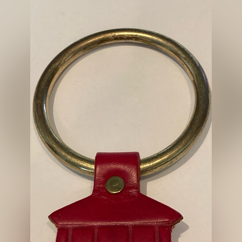 Red Leather Lighthouse Keychain with Brass Bells Door Chime Cottage Core Decor - Picture 4 of 11